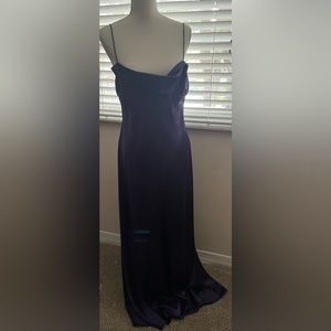 David bridals, long, strapless purple dress.